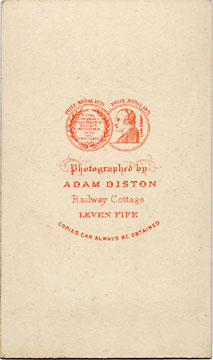 The back of a carte de visite by Adam Diston  -  1871-1877  -  Four Men