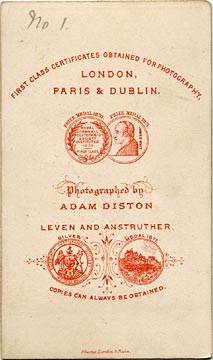 The back of a carte de visite by Adam Diston  -  1877-1882  -  Family