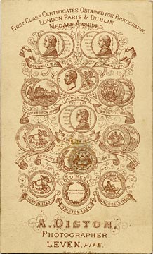 The back of a carte de visite by Adam Diston  -  1884-1889  -  A Group