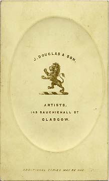 The back of a carte de visite from from the studio of J Douglas & Son, Glasgow