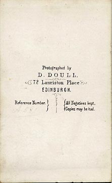 The back of a carte de visite by David Doull