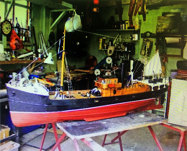 Model trawler, 'BONNIE JEAN', built by Dave Ferguson who has written several poems about Granton including 