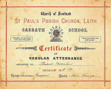 Church of Scotland abbath School  -  Certificate of Reular Attendance, 1918-19