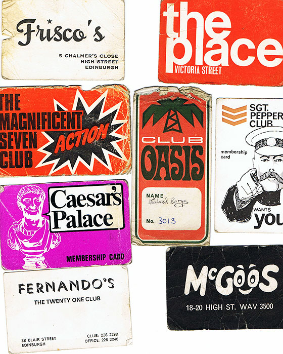 Membership Cards and Flyers from Edinburgh clubs and discos in the 1960s and 1970s