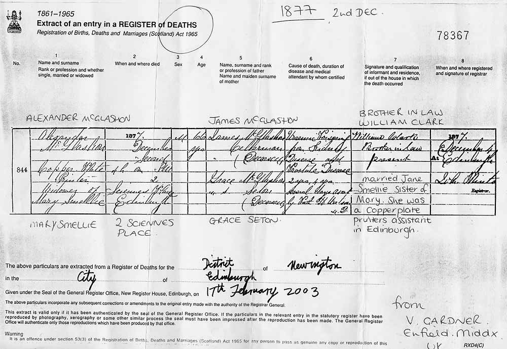 Alexander McGlashon  -  Death Certificate