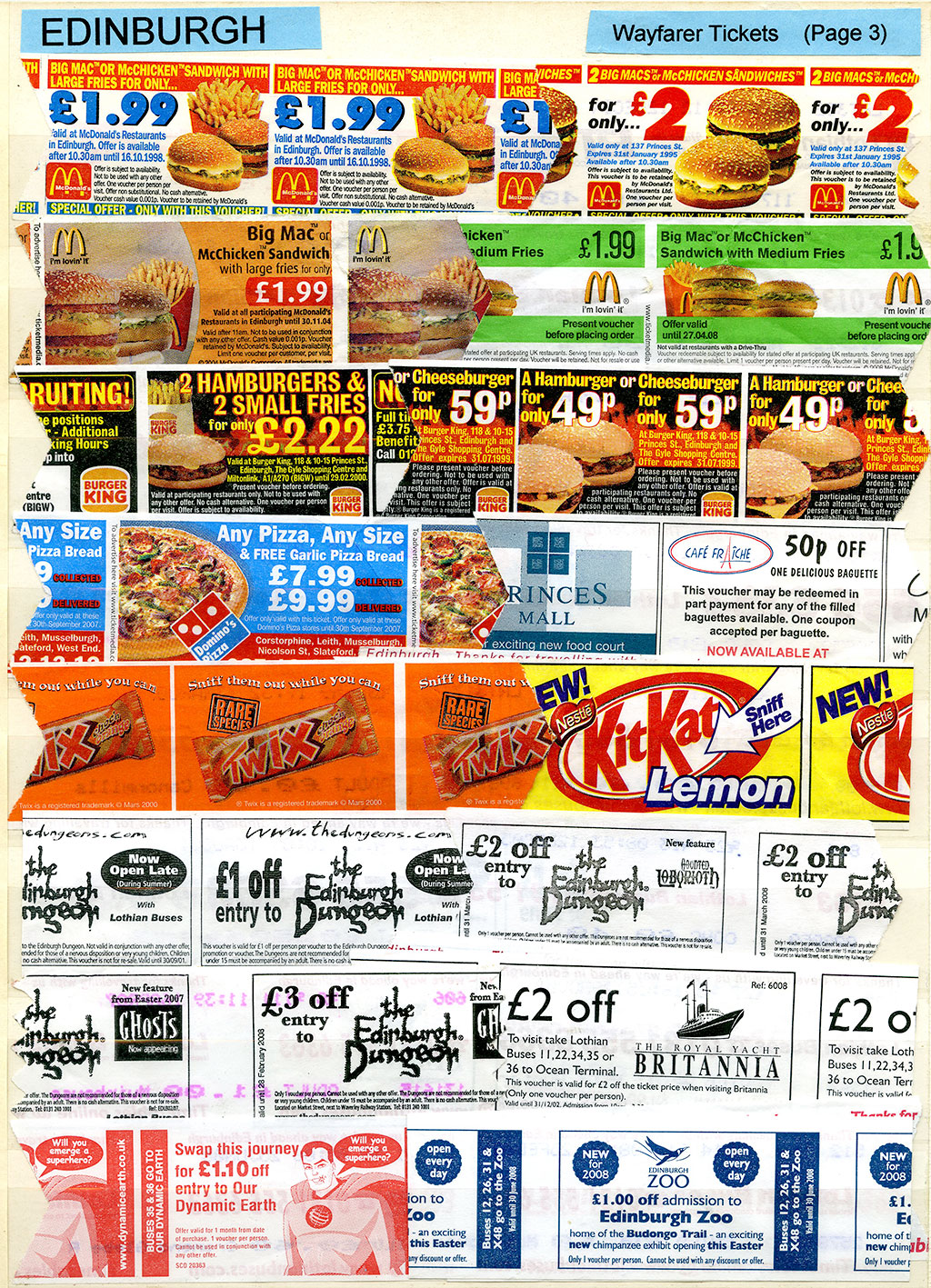 A Selection of adverts on the backs of Edinburghh Wayfarer Tickets  -  1980s-2000s