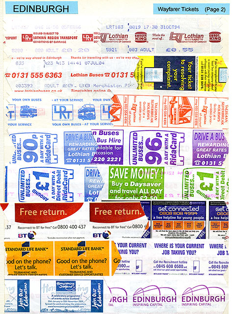 A Selection of EdinburghWayfarer Bus Ticketsand adverts on the backs of Wayfarer Tickets  -  1980s-2000s