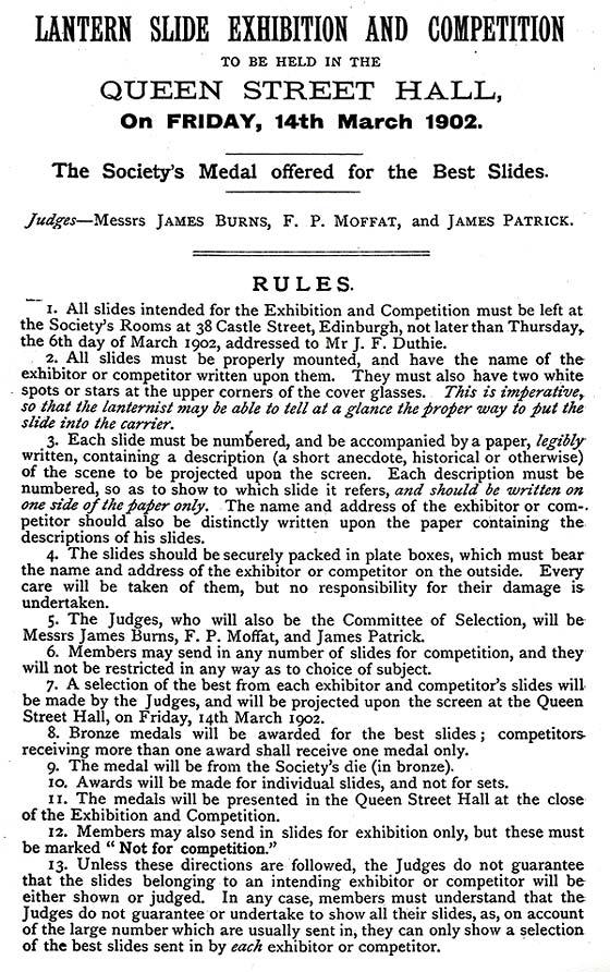 Announcement and Rules for Lantern Slide Exhibition and Competition to be held in March 1902