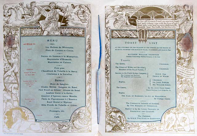 Opening of the Foth Bridge, 1890  -   Official Dinner Menu + Toast List