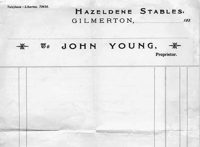 Invoice from John Young's business  -  Hazeldene Stables, Gilmerton, Edinburgh