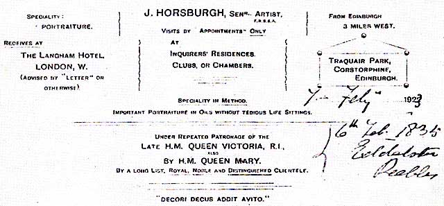John Horsburgh  -  Letterhead on a letter to members of his family  -  1923