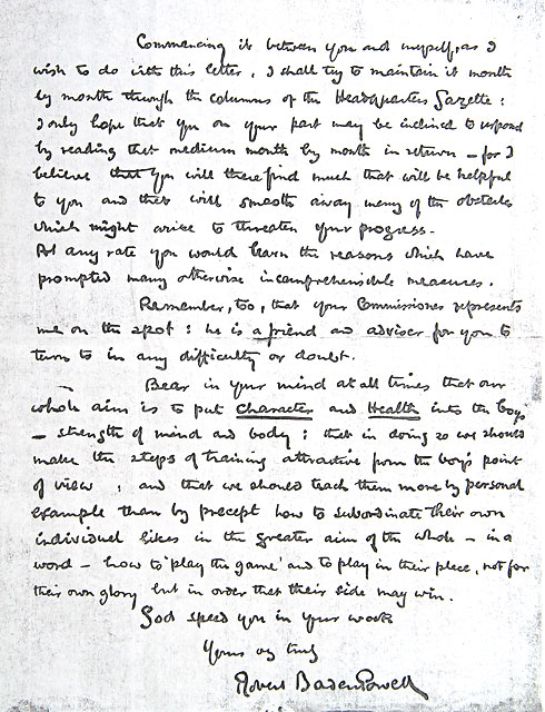 Letter from Robert Baden-Powell to William Tyrell