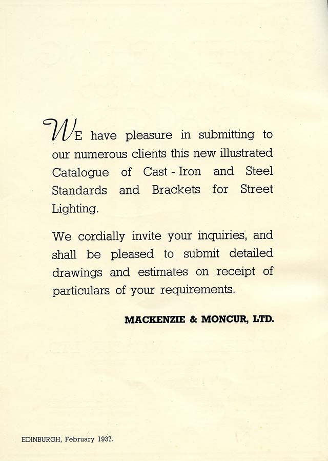 MacKenzie & Moncur Catalogue - Street Lighting Standards, Brackets, etc. - 1937, Page 2