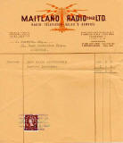 Maitland Radio  -  1954 receipt for Ekco A160 radio