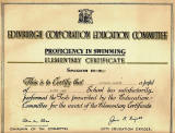 Edinburgh Corporation Education Department Swimming Certificate, awarded to Richard Martin, 1947-48