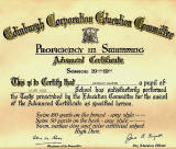 Edinburgh Corporation Education Department Swimming Certificate, awarded to Richard Martin, 1948-49