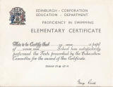 Copy of a Swimming Certificate awarded to Alan Fentiman in 1966-67