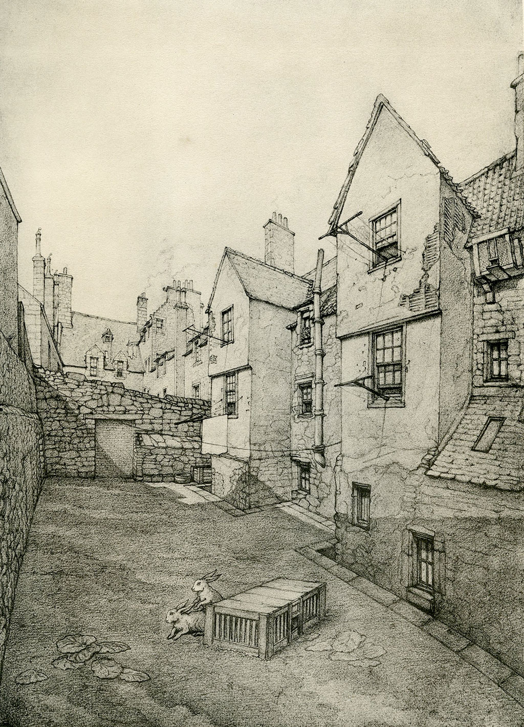 Old Houses in Edinburgh  -  Drawing by Bruce J Home  -  Back of Bakehouse Close