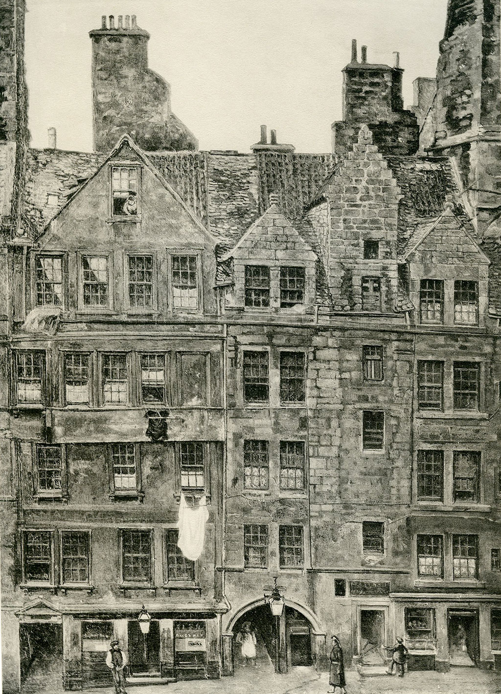 Old Houses in Edinburgh  -  Drawing by Bruce J Home  -  Brodie's Close