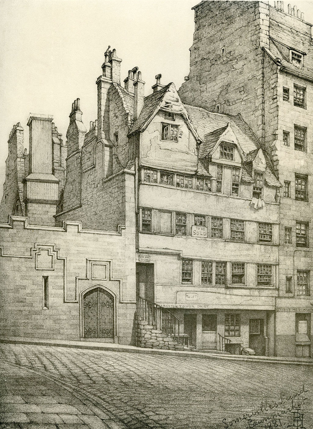 Old Houses in Edinburgh  -  Drawing by Bruce J Home  -  Somerville's Land