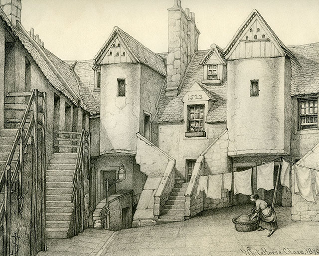 Old Houses in Edinburgh  -  Drawing by Bruce J Home  - Whitehorse Close