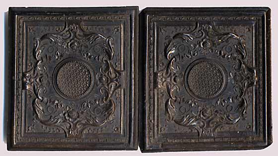 Union Case designed to hold an ambroype photo - Outside, showing the front and back of the opened hinged case