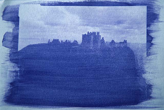 Gum bichromate print of Dunnottar Castle, made by Norma Thallon at Hospitalfield House  -  2003