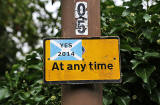 'Yes' sticker on a 'No Waiting' sign at Gilmerton Road, Newington