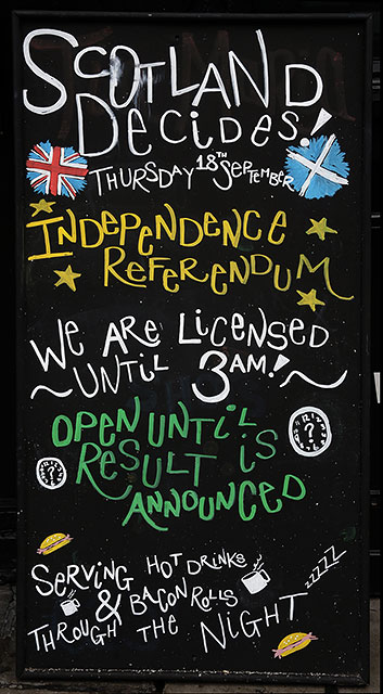 Photos taken in Edinburgh on voting day in the  Scottish Indepemdence Referendum on 18 September 2014  -  Pub Late Opening for the Referendum Count