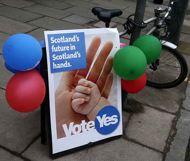 Photos taken in Edinburgh on voting day in the  Scottish Indepemdence Referendum on 18 September 2014  -  'Yes' Campaign