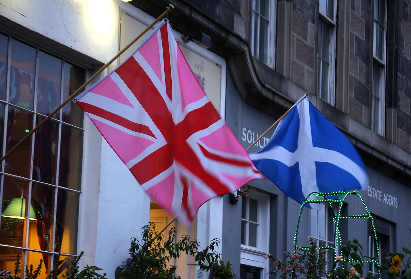 Photos taken in Edinburgh on voting day in the  Scottish Indepemdence Referendum on 18 September 2014  -  Flags at Broughton