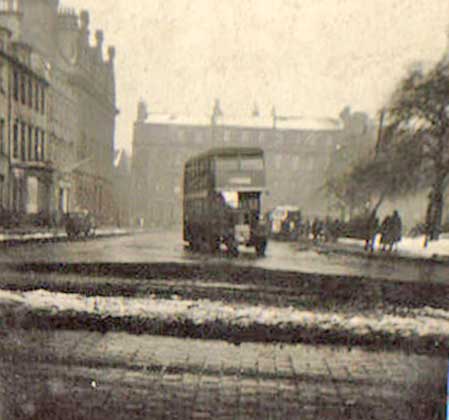 A double-decker SMT bus in St Andrew Square, 1948