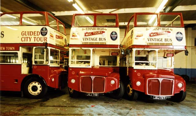 Three Routemasters at Seafield Works