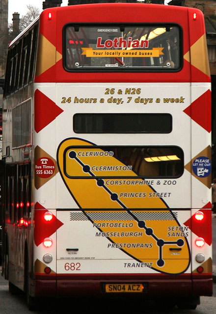 Route 26 bus in Princes Street  -  November 2005