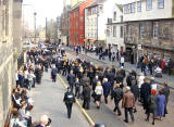 The Funeral Procession for John Burns approaches Canongate Kirk in the Royal Mile, March 2008
