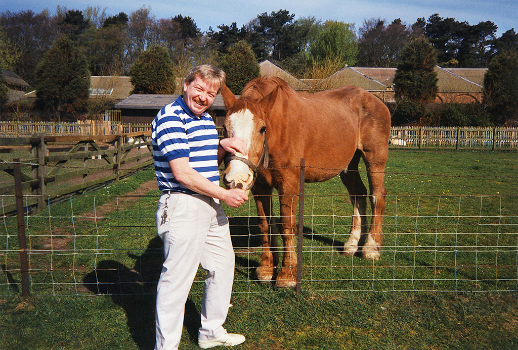 Ginger on the farm at Leven, Fife with John Tait