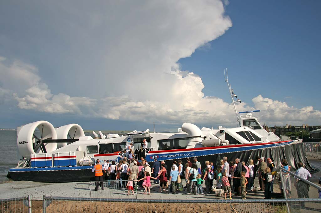 Another full load of passengers board the hovercraft at Portobello, during the second day of trials for the Portobello-Kirkcaldy service  -  July 16, 2007