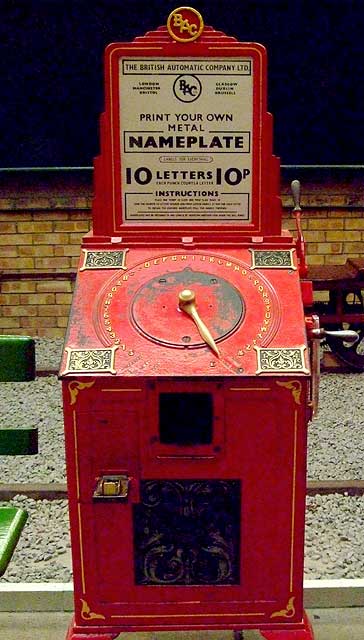 Railway Equipment  -  A BAC nameplate stamping machine.  These were to be found on many station platforms in the 1950s.