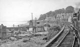 Railway photos  -  A tour train from Granton passes the boatyard at the end of Granton Eastern Breakwater  -  August 31, 1963