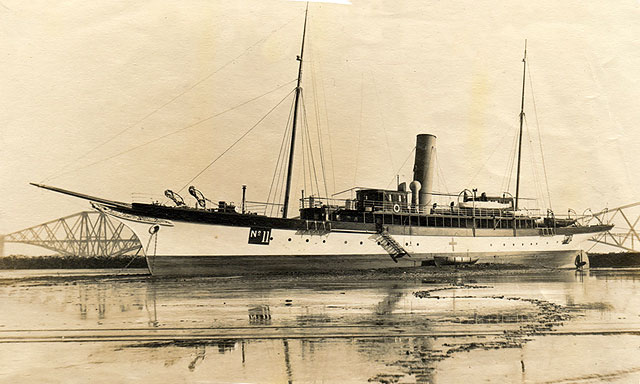 Hospital Ship Sheelah, with the Forth Bridge in the background