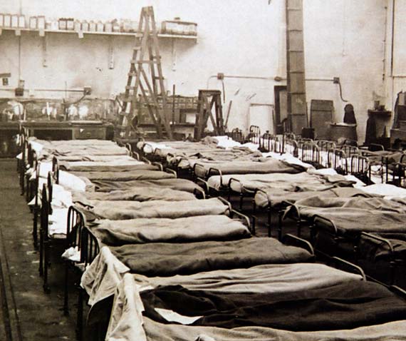 Beds in Shrubhill Transport Dept Workshops during the strike of 1920