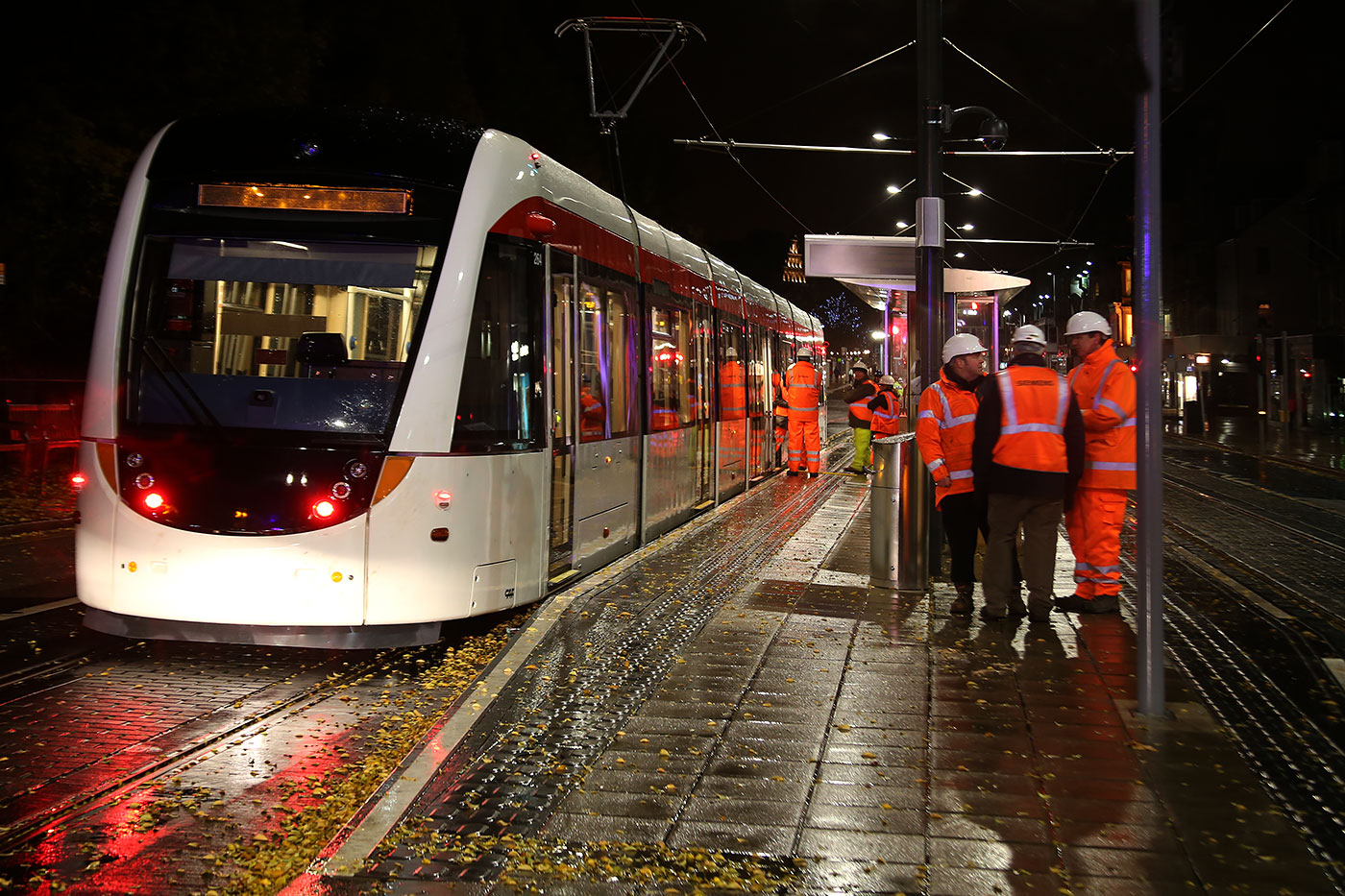 Tram Testing on December 5, 2013  -  Tram at the Princes Street tram stop, near the foot of The Mound