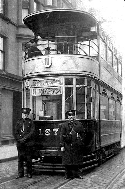 Alex Pringle and his tram at Church Hill, around 1922-26