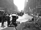 Looking to the west  along Shandwick Place, towards Haymarket, as the tram lines were being lifted in 1955