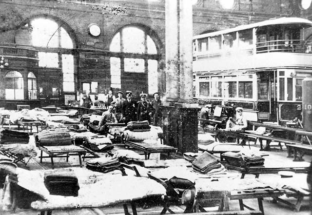 The Heavy Repair Shop at Shrubhill Tram Works converted to become a dormitory for volunteer workers during the General Strike in May 1926