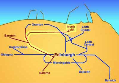 Edinburgh's Railways  -  The Caledonian Railway from Edinburgh to North Leith bia the northern suburbs of Edinburgh