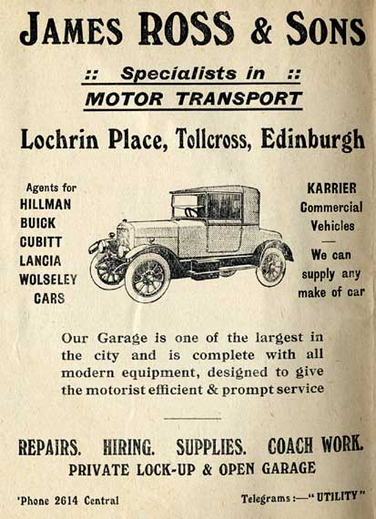 Advertisement on the back of an Edinburgh Corporation Transport Department tram and bus map from the mid-1920s