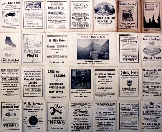 Adverts on the back of an Edinburgh Corporation Transport Department map of Tram and Bus routes  -  1924