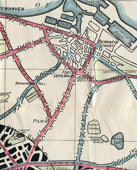Edinburgh Corporation Transport Department  -  Map of Edinburgh Tram and Bus Routes  -  1928  -  Leith