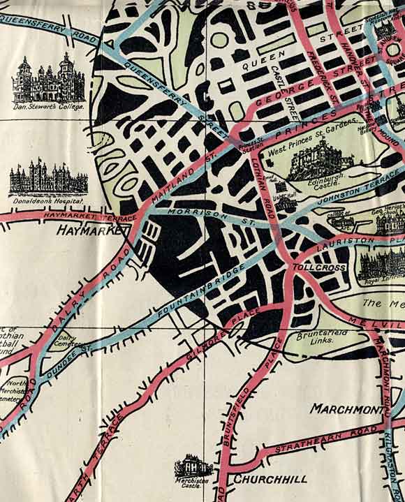 Edinburgh Corporation Transport Department  -  Map of Edinburgh Tram and bus Routes  -  1928  -  Marchmont